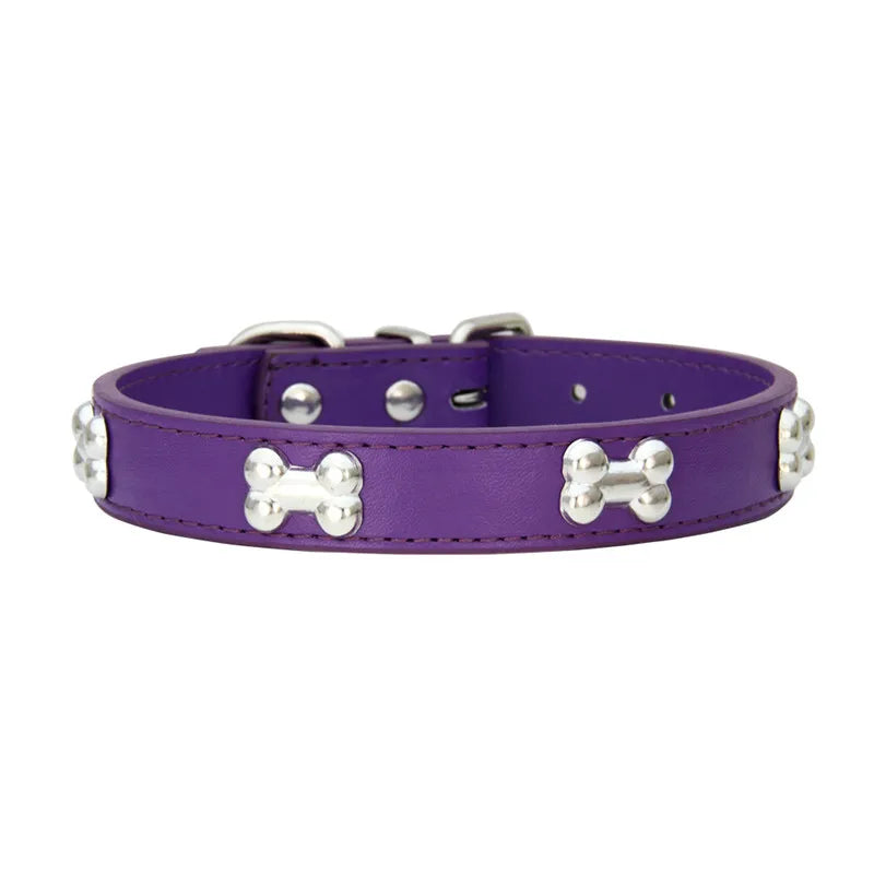 Bone-Detail Faux Leather Collar