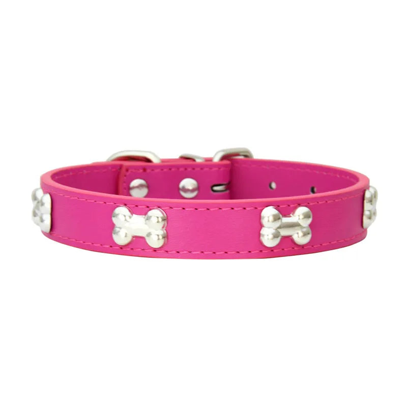 Bone-Detail Faux Leather Collar