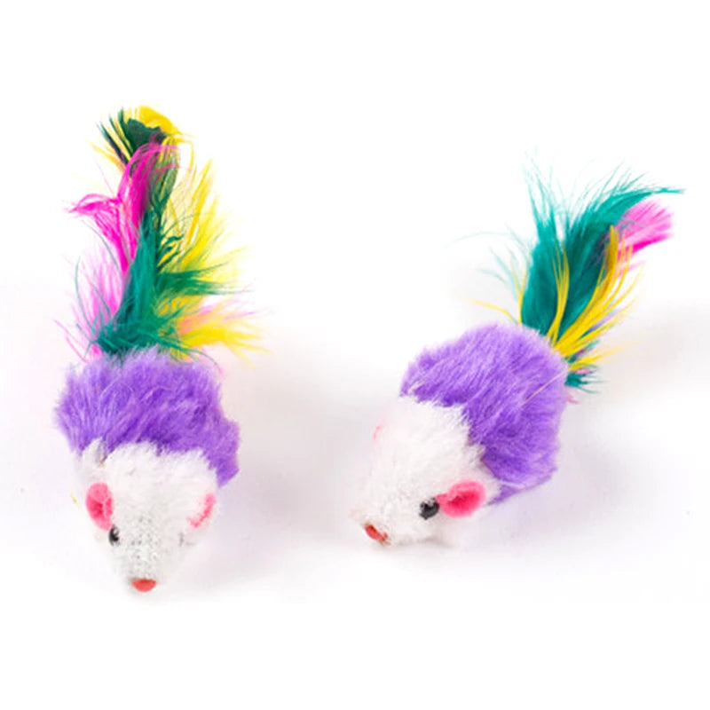 Mini Fleece Mice with Feathers