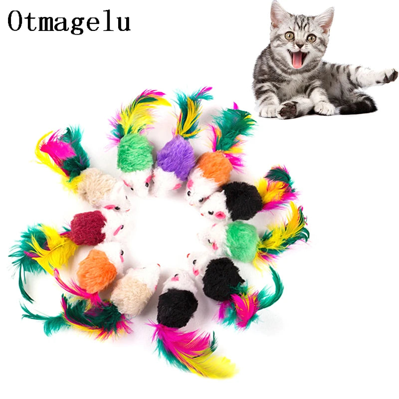 Mini Fleece Mice with Feathers