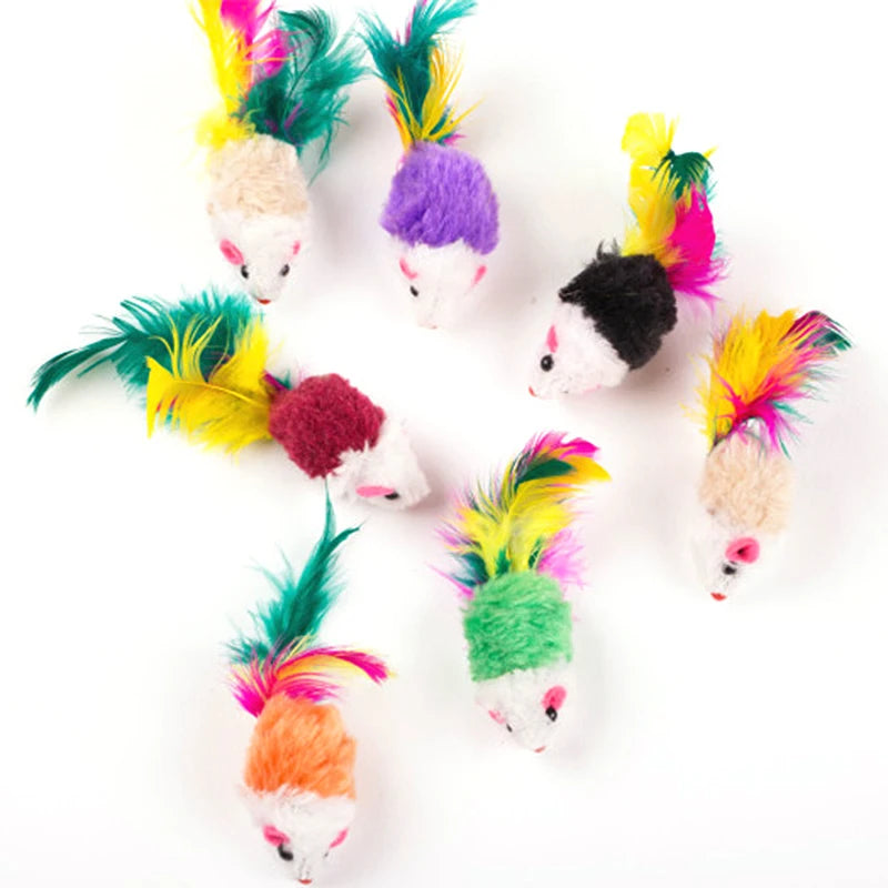Mini Fleece Mice with Feathers