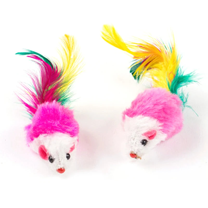 Mini Fleece Mice with Feathers