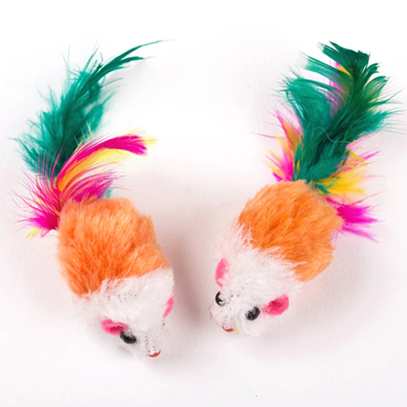 Mini Fleece Mice with Feathers