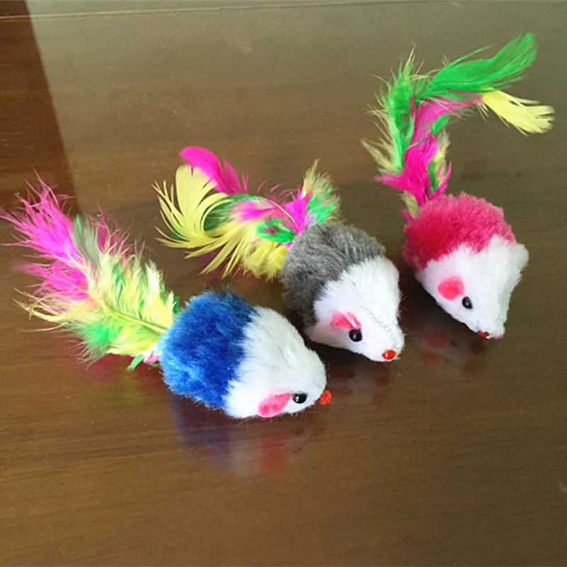 Mini Fleece Mice with Feathers