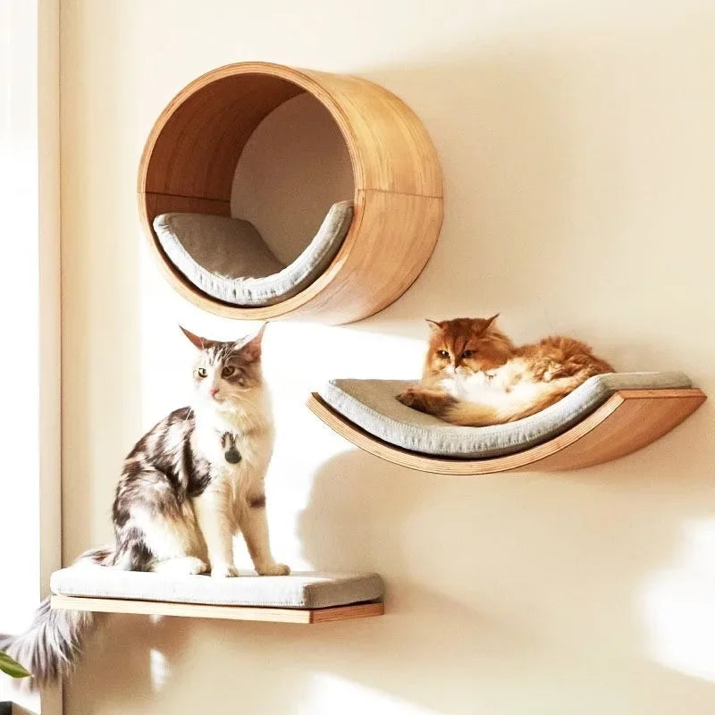 Wall-Mounted Wooden Cat Climbing Set