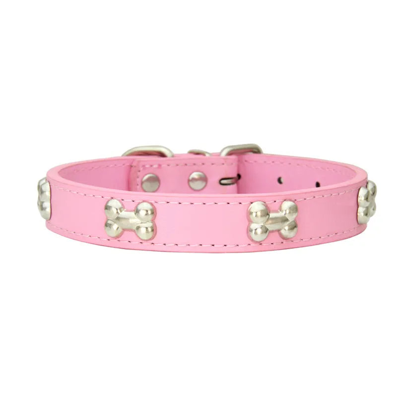 Bone-Detail Leather Collar
