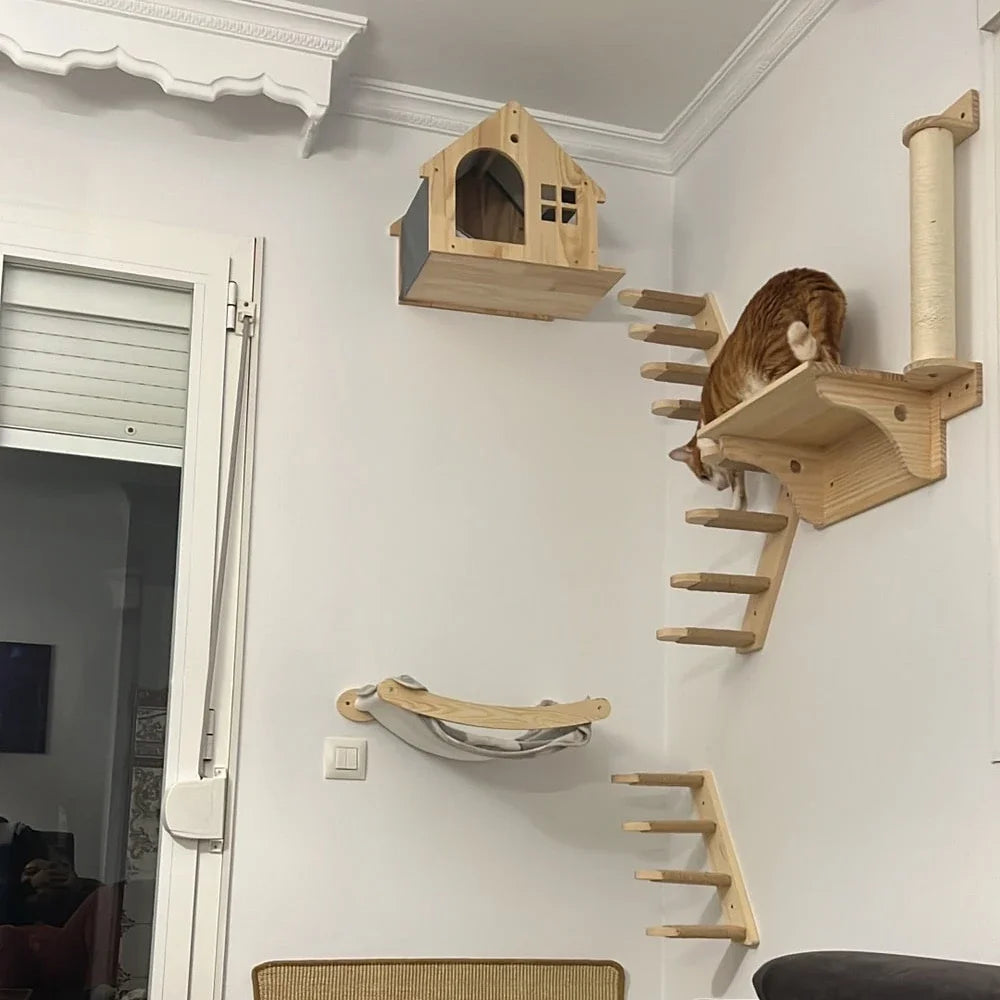 Wall-Mounted Wooden Cat Climbing Set