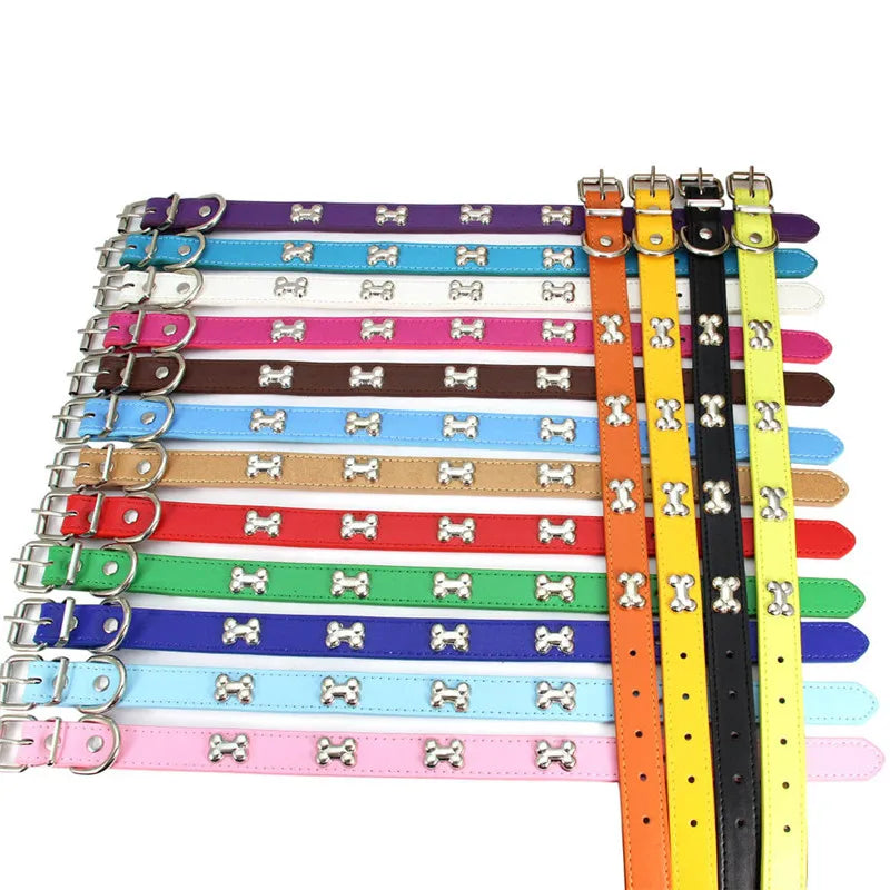 Bone-Detail Leather Collar