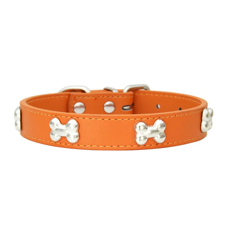 Bone-Detail Leather Collar