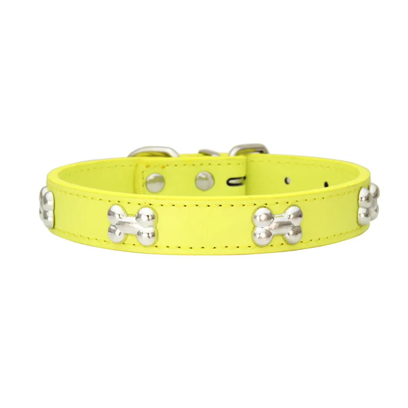 Bone-Detail Leather Collar