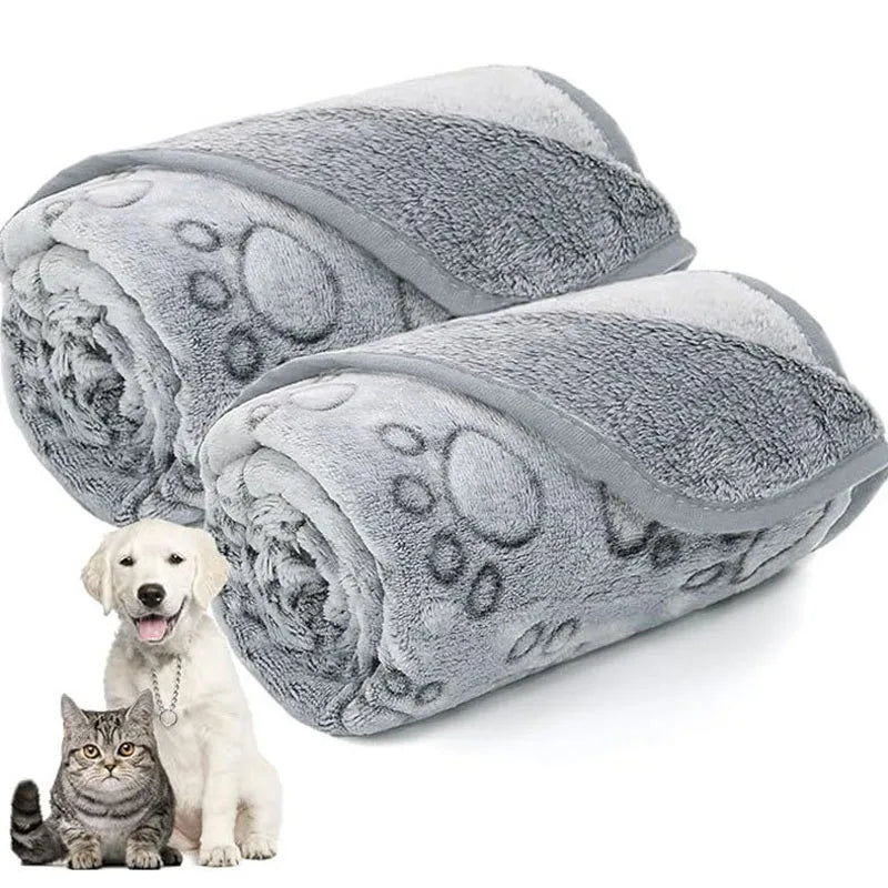 Fluffy Paw Print Blankets (Set of 2)
