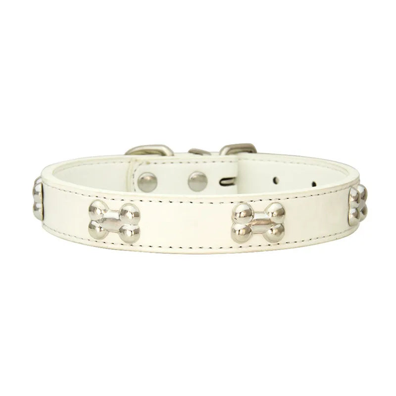 Bone-Detail Faux Leather Collar