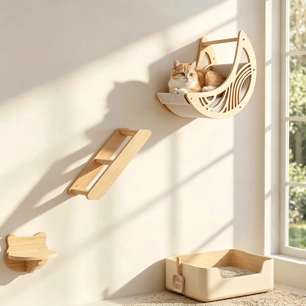 Solid Wood Cat Wall Steps