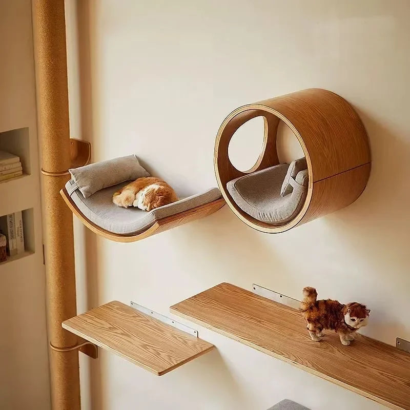 Wall-Mounted Wooden Cat Climbing Set