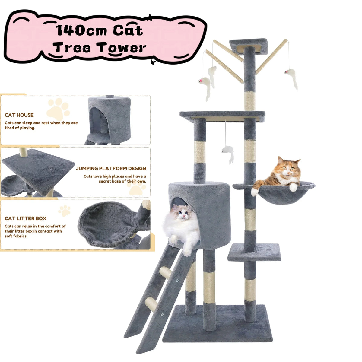 140cm Cat Tree with Condos