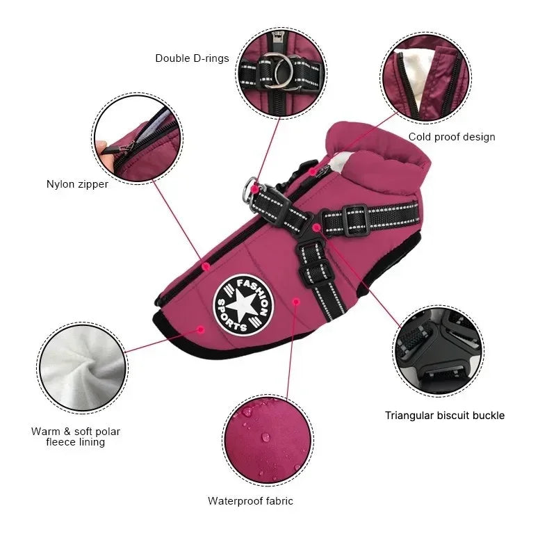 Large Dog Waterproof Harness Coat