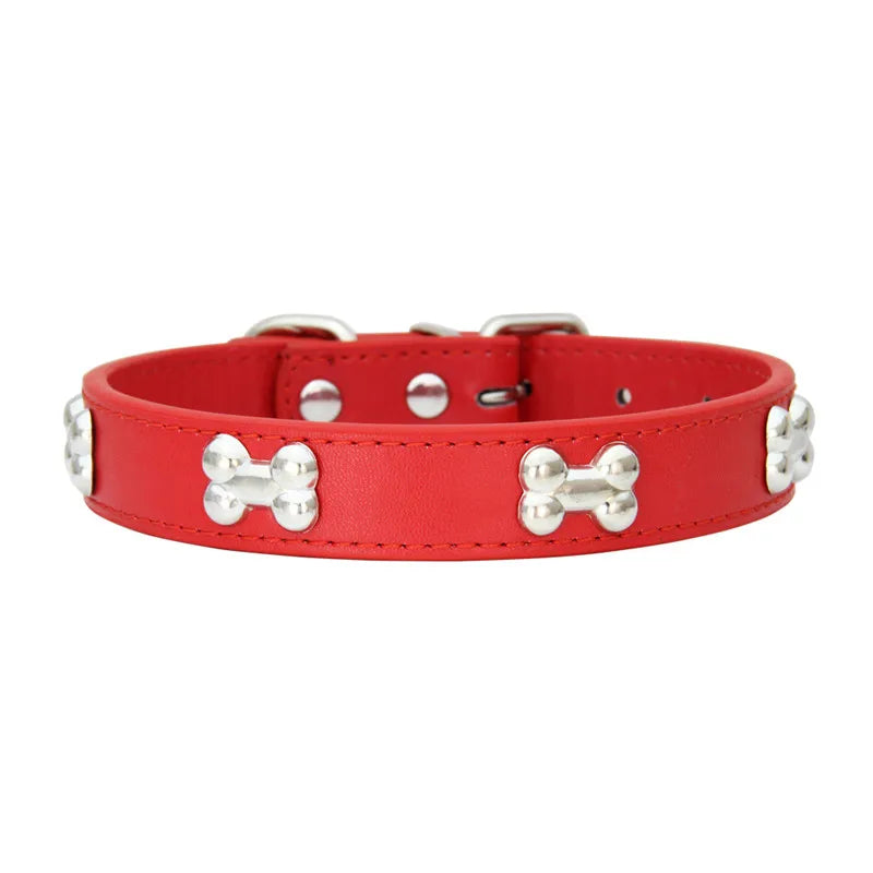 Bone-Detail Leather Collar