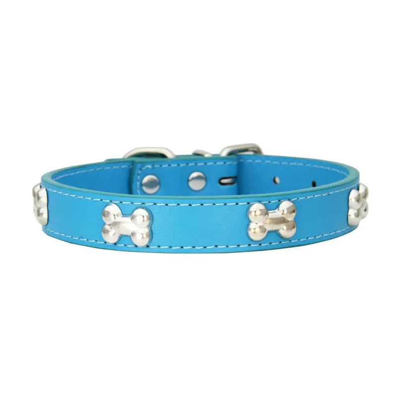 Bone-Detail Leather Collar