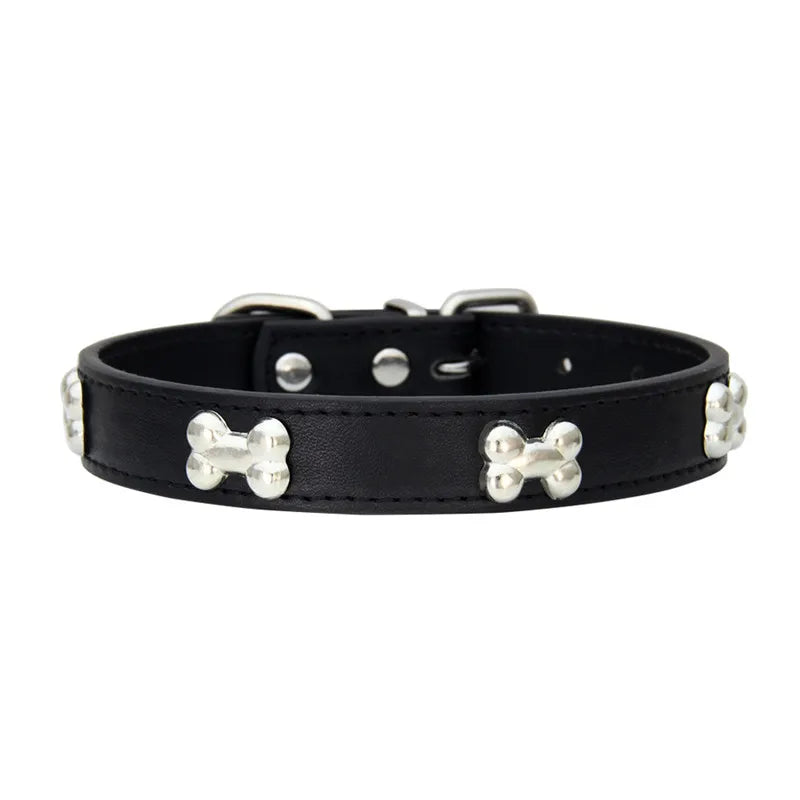Bone-Detail Leather Collar