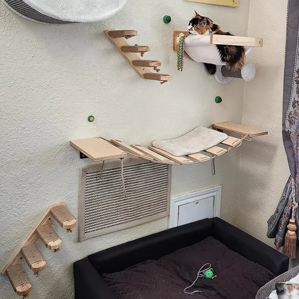 Wall-Mounted Wooden Cat Climbing Set