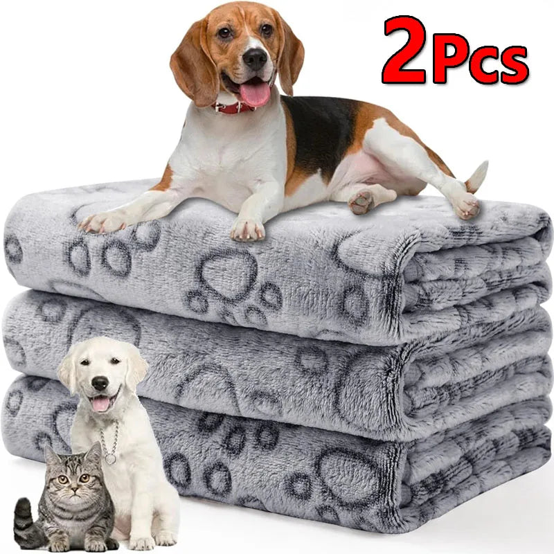 Fluffy Paw Print Blankets (Set of 2)