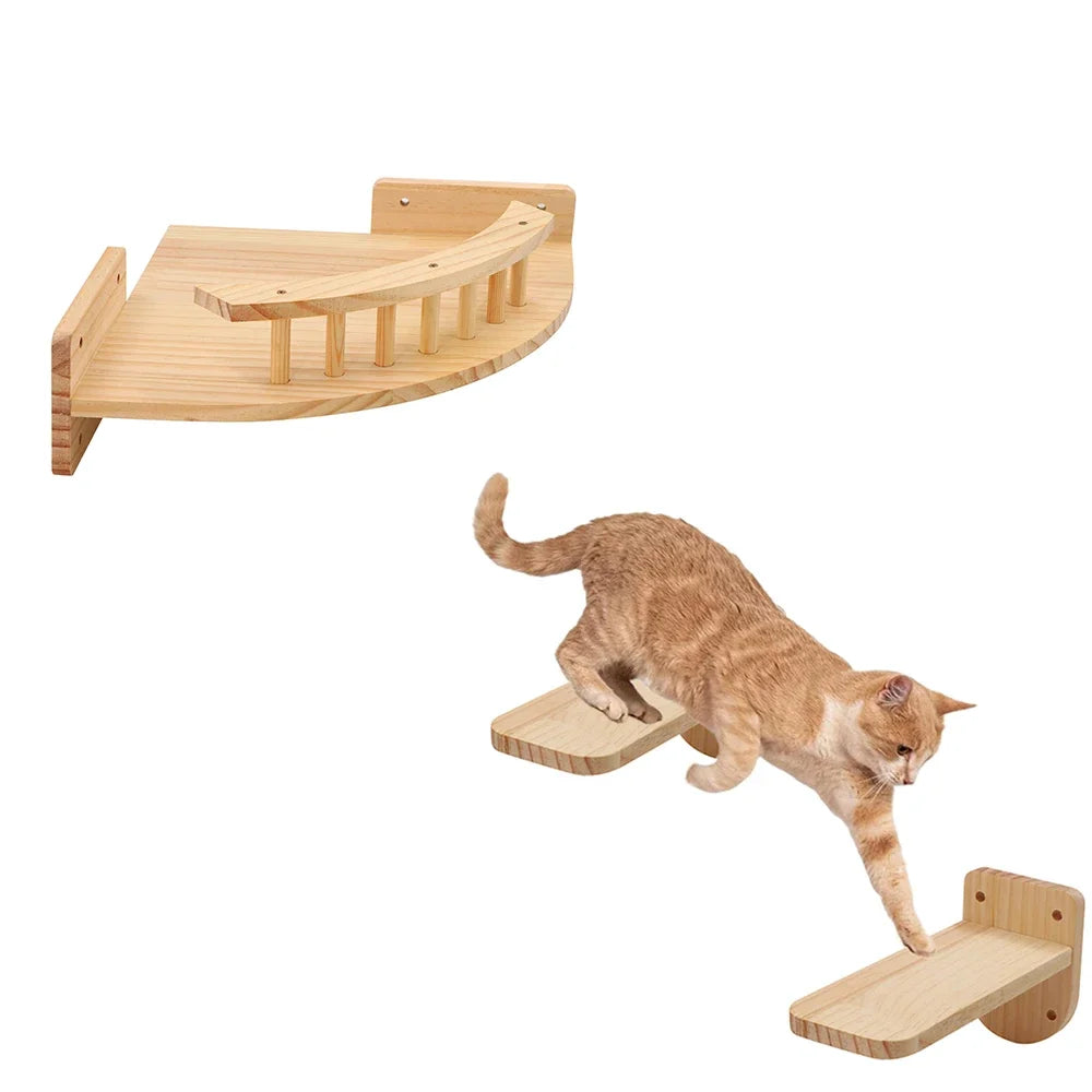 Wall-Mounted Wooden Cat Climbing Set