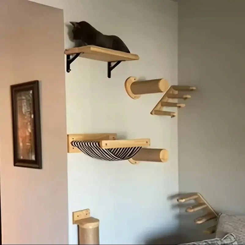 Wall-Mounted Wooden Cat Climbing Set