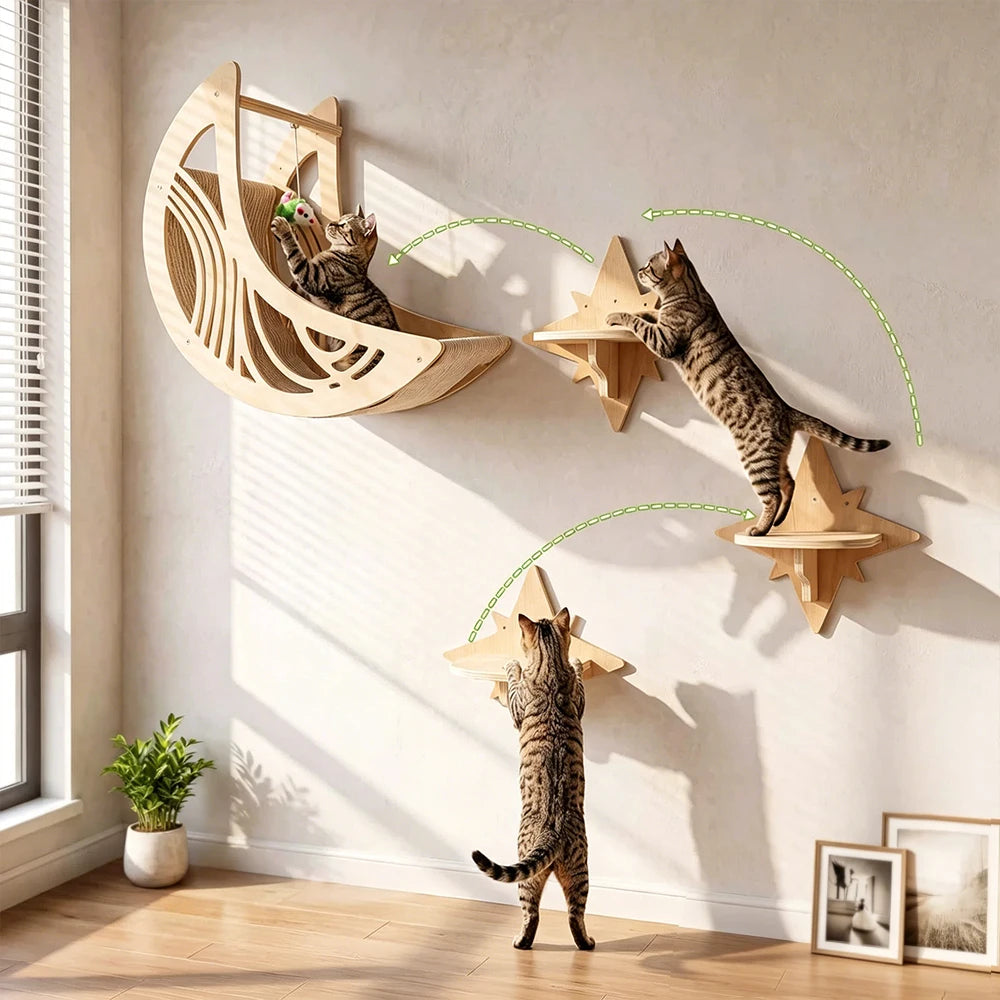 Solid Wood Cat Wall Steps