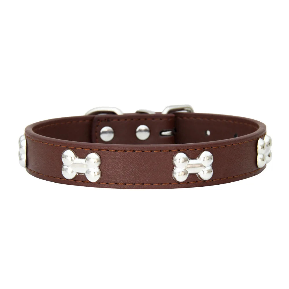 Bone-Detail Leather Collar