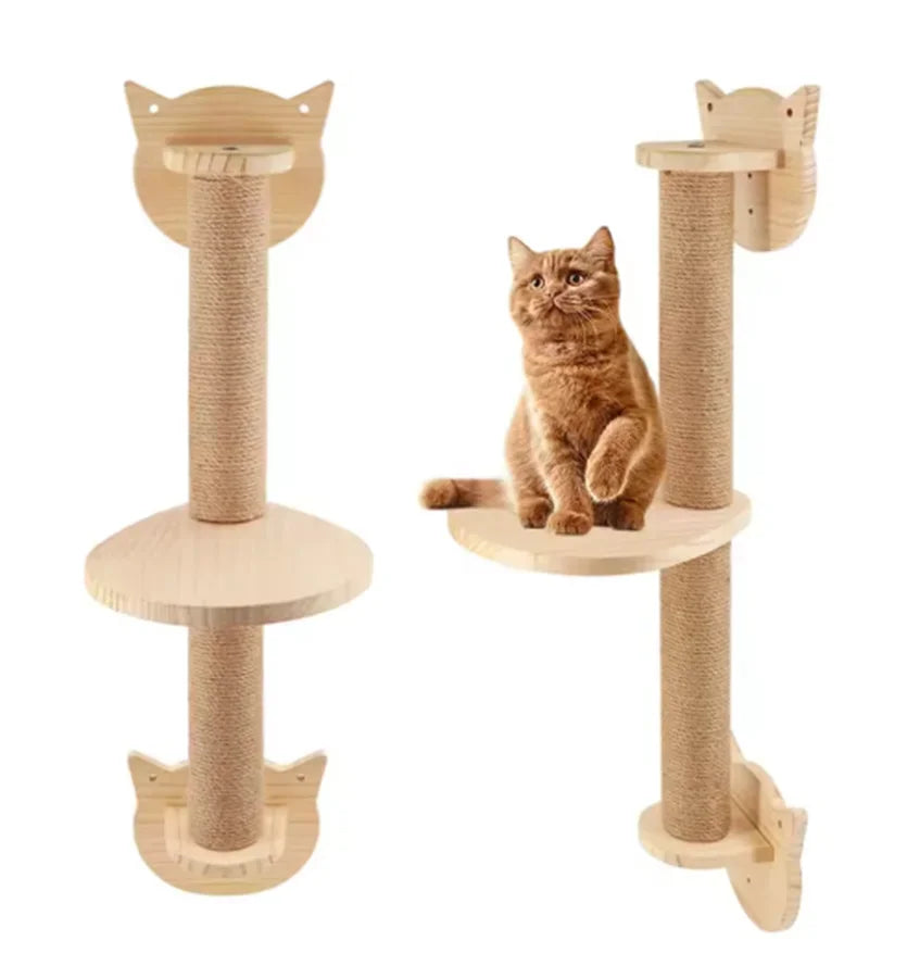 Wall-Mounted Wooden Cat Climbing Set