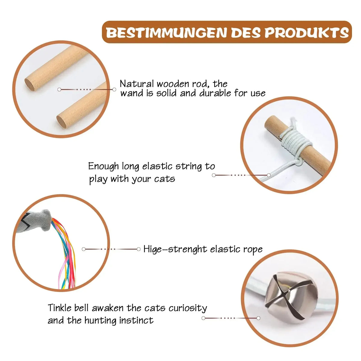 Wooden Teaser Wand with Elastic