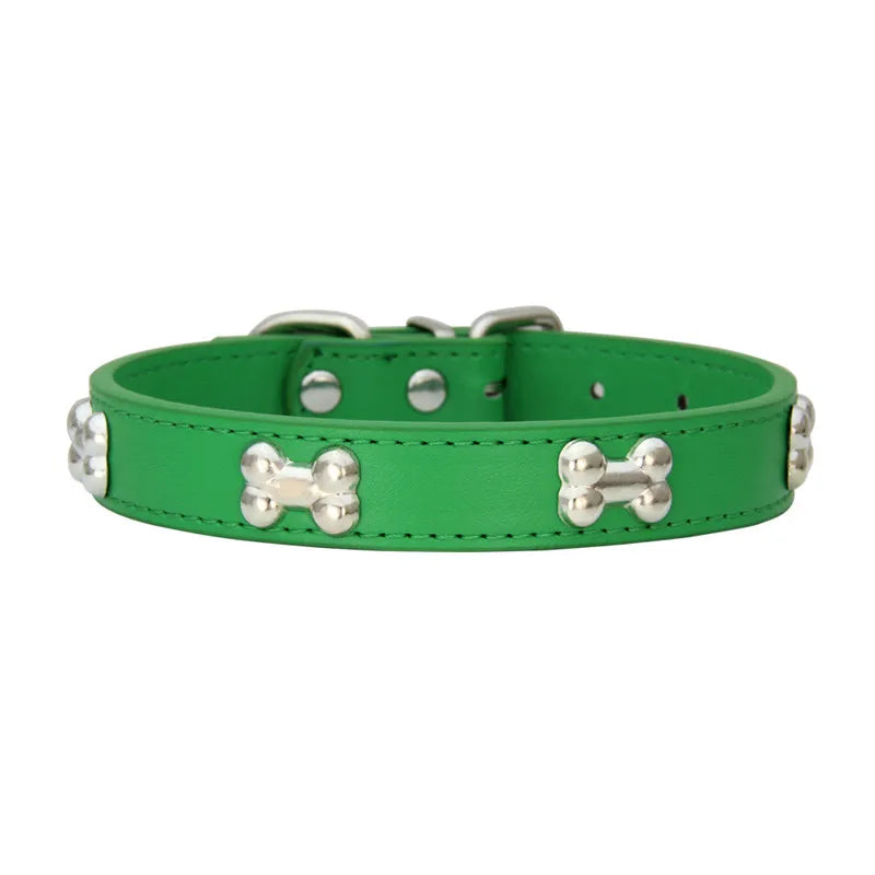 Bone-Detail Leather Collar
